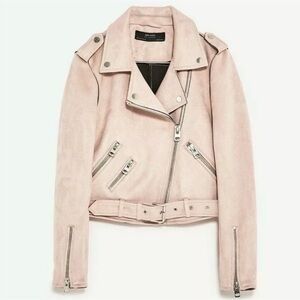 Zara Light Pink Suede Biker Jacket